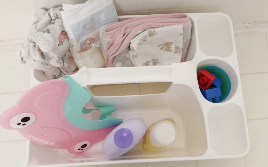 Bathing Caddy with baby essentials for bathing